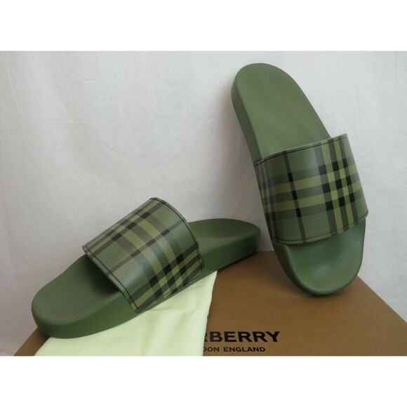 NIB BURBERRY FURLEY GREEN RUBBER CHECK LETTERING LOGO SANDAL SLIDES EUR 41 US 8 - Picture 8 of 9